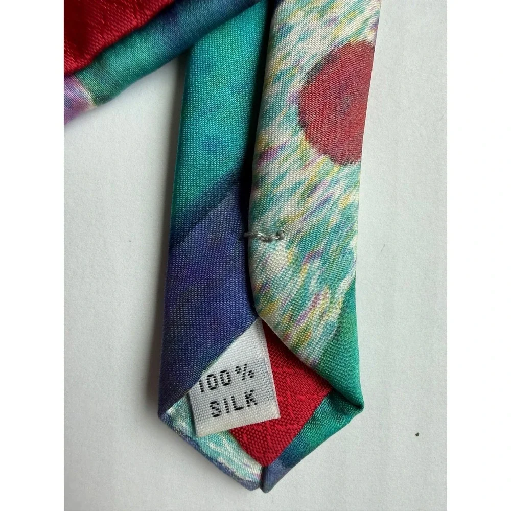 Randall Zombel Miami Hand Painted Silk Tie Abstract Striped Polka Dot Multicolor